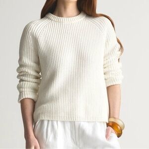 Quince Organic Cotton Fisherman Crew Sweater in Ivory